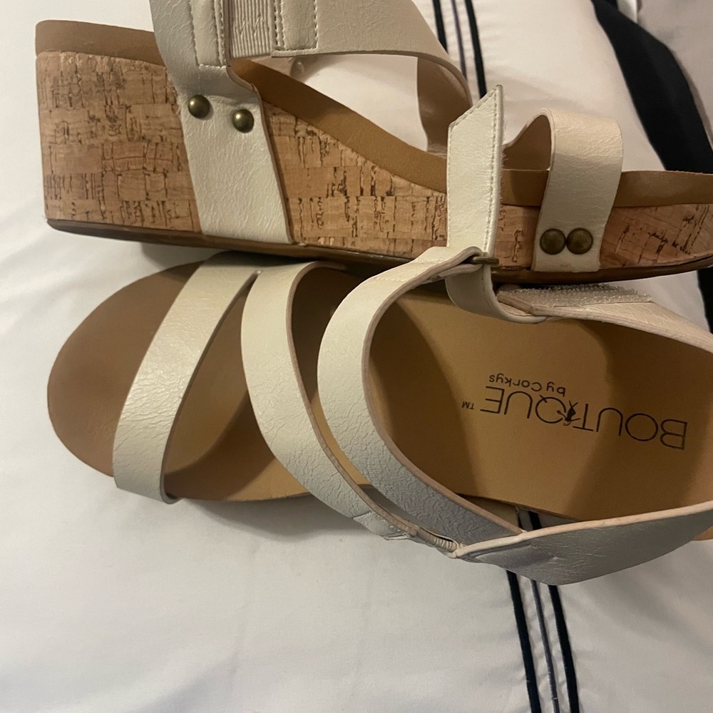 Corkys Cream Strappy Wedge Sandals